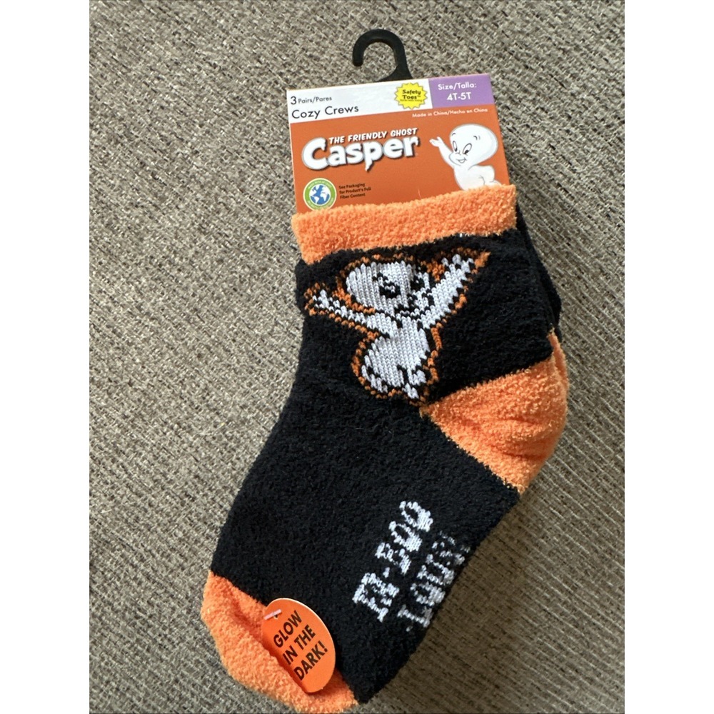 Casper The Friendly Ghost Glow-In-The-Dark Cozy Crew Socks For Kids 4T-5T Orange